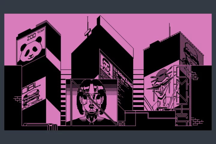 1-Bit Cyberpunk City Night Pixel Backgrounds