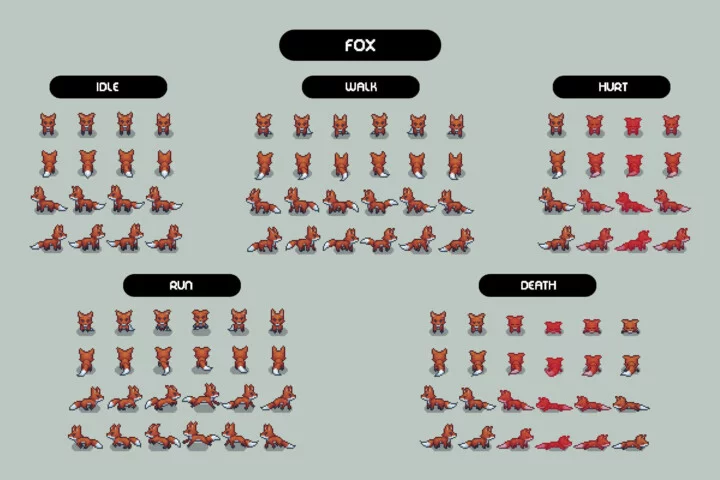 Free Top-Down Hunt Animals Pixel Sprite Pack