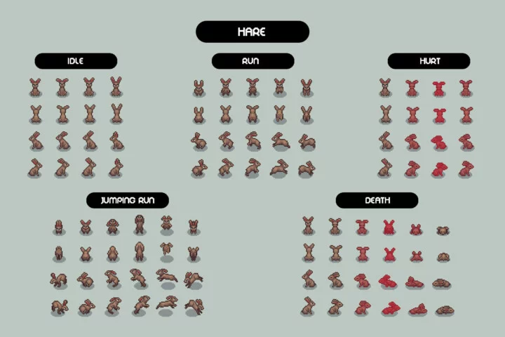 Free Top-Down Hunt Animals Pixel Sprite Pack