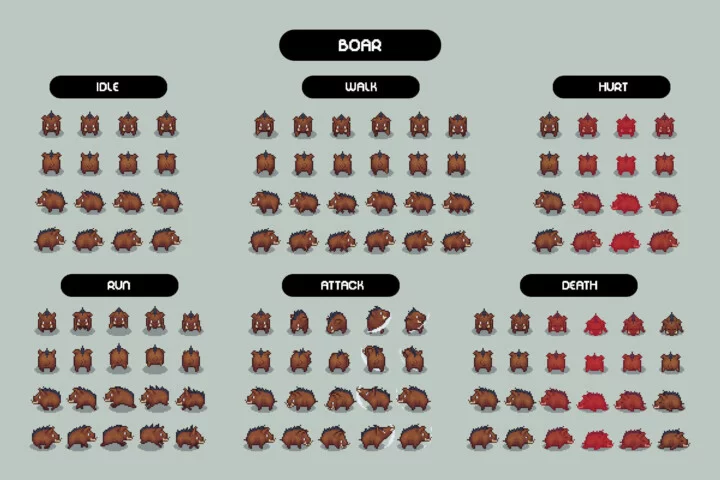 Free Top-Down Hunt Animals Pixel Sprite Pack