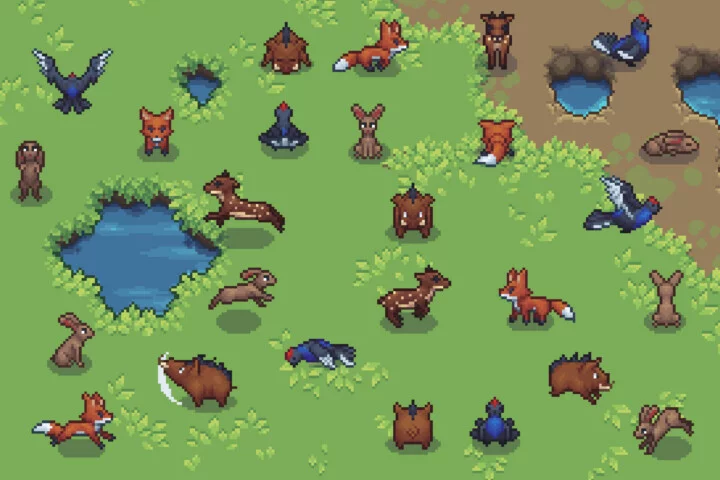 Free Top-Down Hunt Animals Pixel Sprite Pack