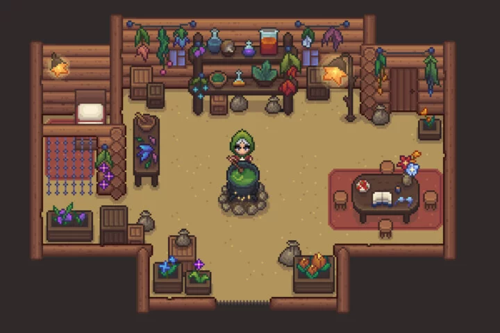 Pixel Art Herbalist’s Hut Top-Down Asset Pack