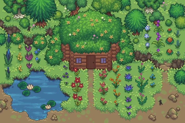Pixel Art Herbalist’s Hut Top-Down Asset Pack