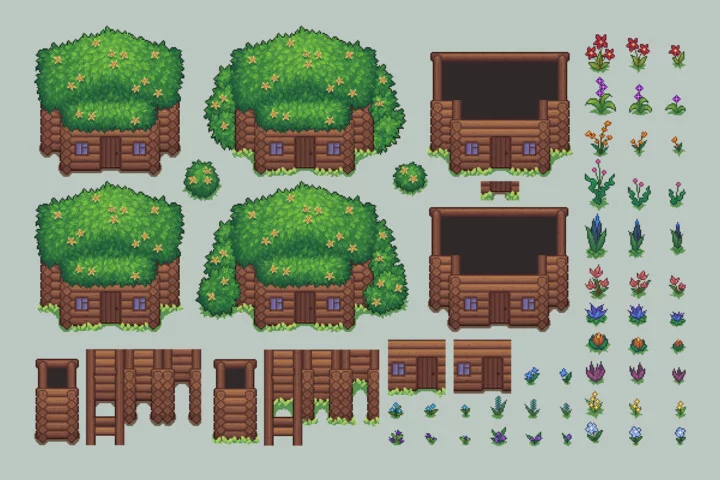 Pixel Art Herbalist’s Hut Top-Down Asset Pack