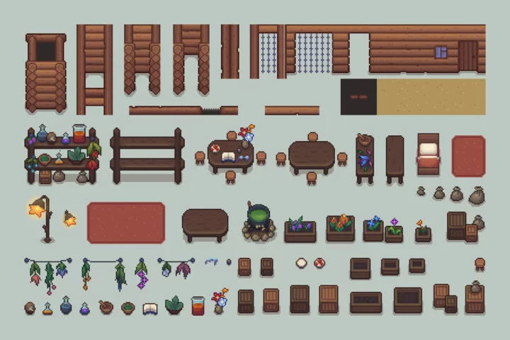 Pixel Art Herbalist’s Hut Top-Down Asset Pack