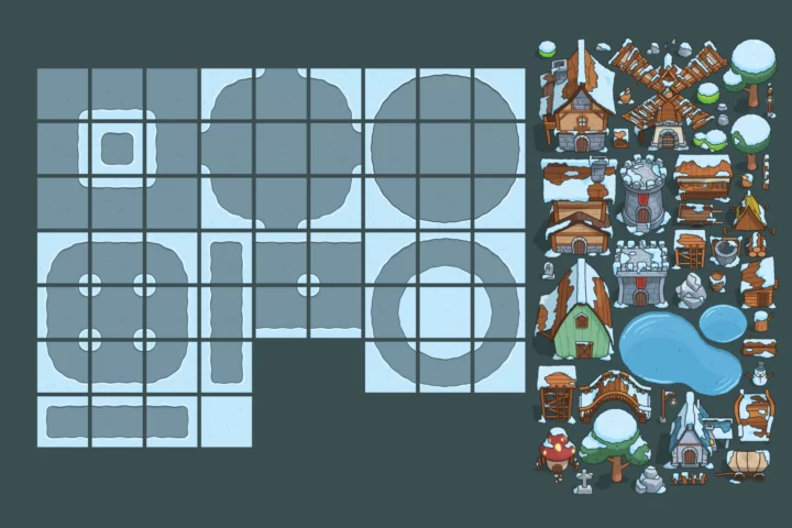 Settlement in Winter Top-Down Tileset
