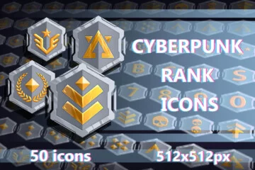 Cyberpunk Rank Icons Pack 512×512 – Futuristic UI Badges