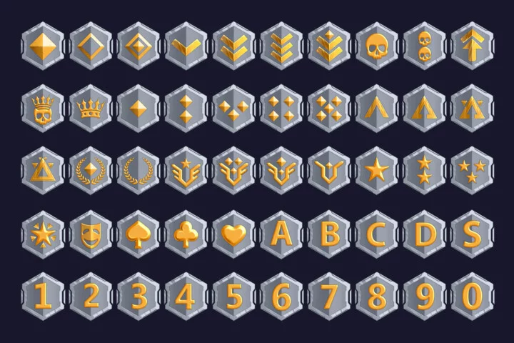 Cyberpunk Rank Icons Pack 512×512 – Futuristic UI Badges