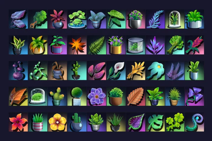 Free 50 Futuristic Plant Icons for Cyberpunk Game