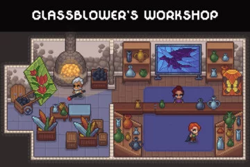 Free Glassblower’s Workshop Top-Down Pixel Art Asset