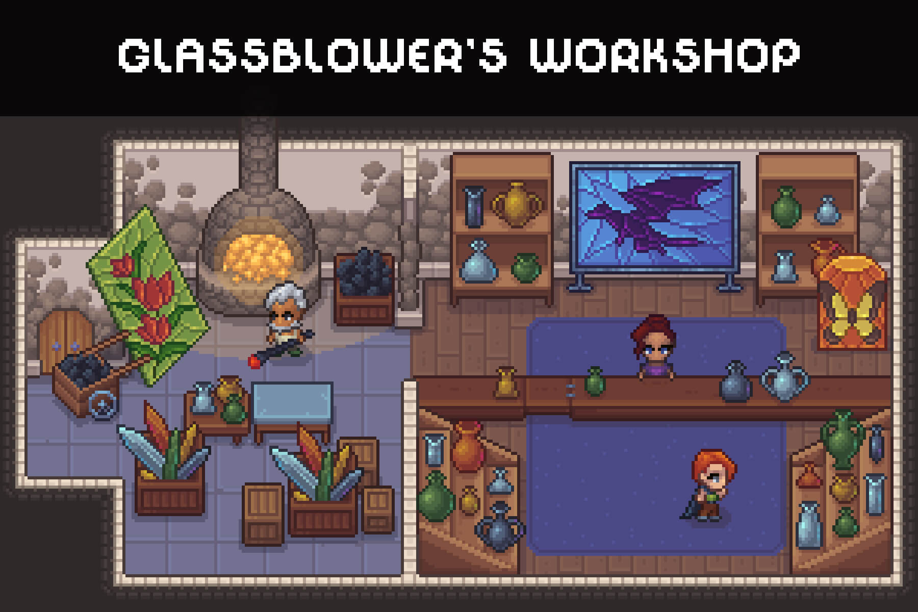 Free Glassblower's Workshop Top-Down Pixel Art Asset - CraftPix.net
