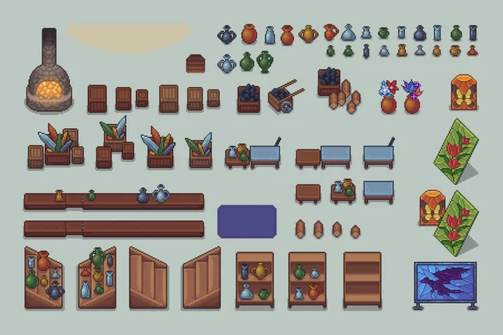 Free Glassblower’s Workshop Top-Down Pixel Art Asset