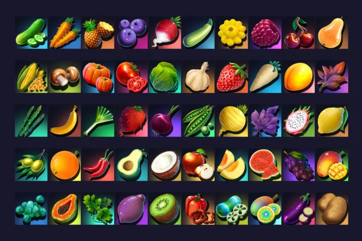 Fruits, Berries & Vegetables Icon 512×512 Set