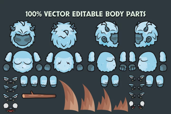 Top-Down Fantasy Boss Characters Pack 2 – Yeti, Ogre, Cyclops