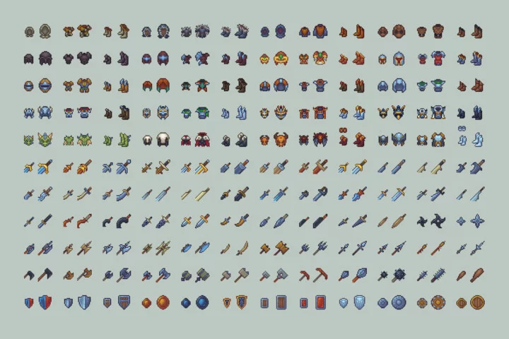 Armor and Weapons Pixel RPG Icons