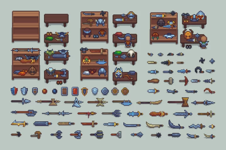 Armor and Weapons Pixel RPG Icons