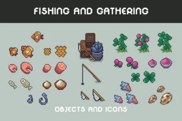 Fishing and Gathering Pixel Art RPG Icons