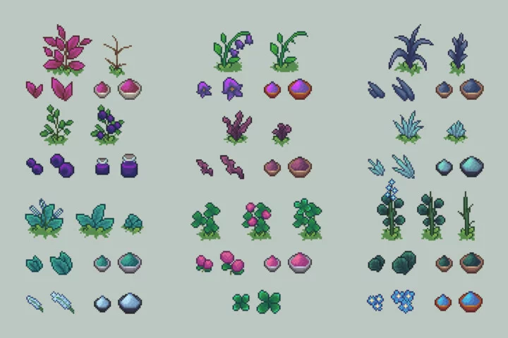 Fishing and Gathering Pixel Art RPG Icons