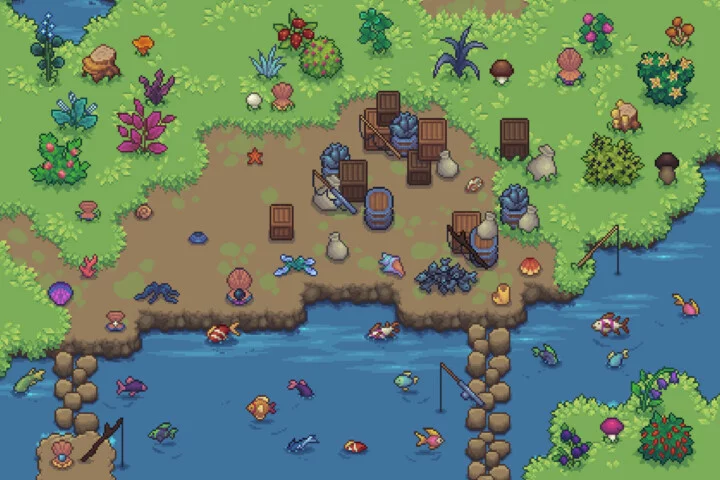 Fishing and Gathering Pixel Art RPG Icons