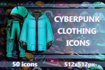 Futuristic Cyberpunk Clothing Icons Pack 512×512