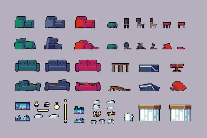 Pixel Art Bar & Cafe Interior Tileset for Cyberpunk