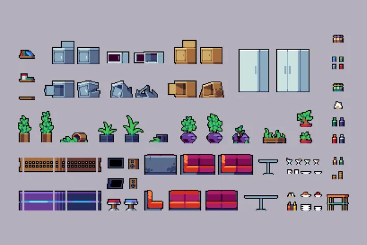 Pixel Art Bar & Cafe Interior Tileset for Cyberpunk