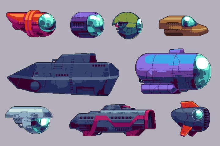 Pixel Art Underwater Submarine Constructor Pack