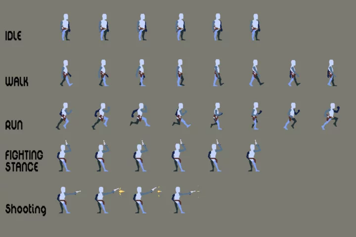 Prototype Gunslinger Sprite Sheet Pixel Art Pack