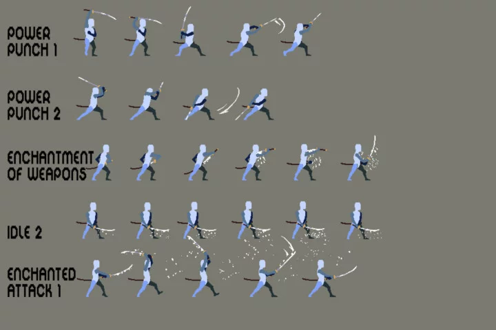Prototype Saber Fighter Pixel Sprite Sheet