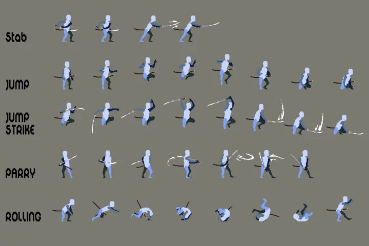 Prototype Saber Fighter Pixel Sprite Sheet