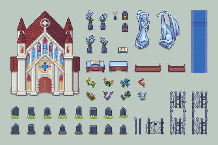 Free Chapel Pixel Art Top-Down Asset Pack