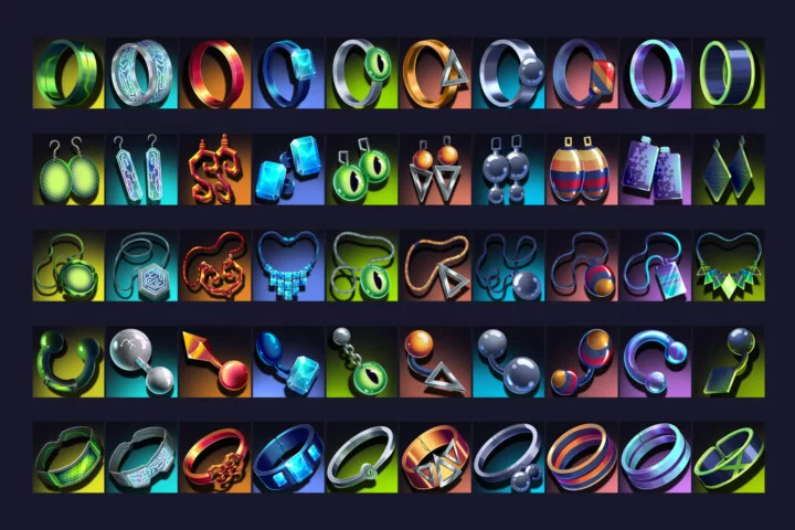 Futuristic Cyberpunk Jewelry Icons Pack 512×512