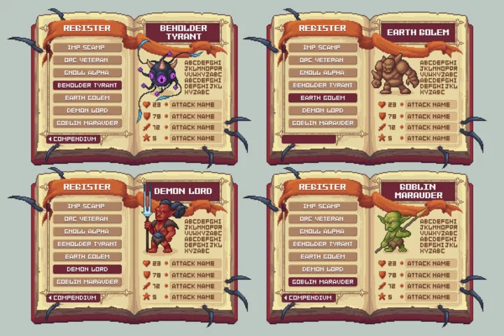 Bestiary Book Pixel Art Asset Pack