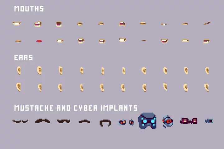 Cyberpunk Dialogue Pixel Character Portrait Builder Pack