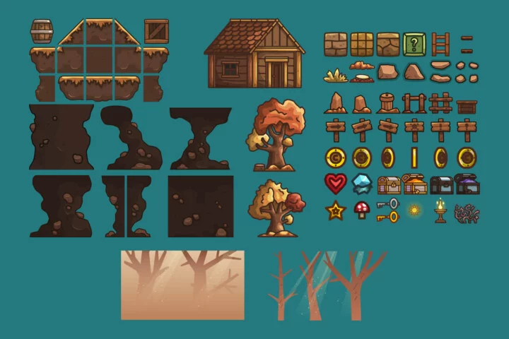 Free Autumn Forest 2D Platformer Tileset