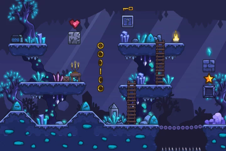 Free Crystal Caves 2D Platformer Tileset