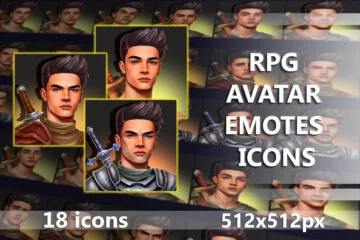 Free RPG Swordsman Portrait Emotes Icon Pack