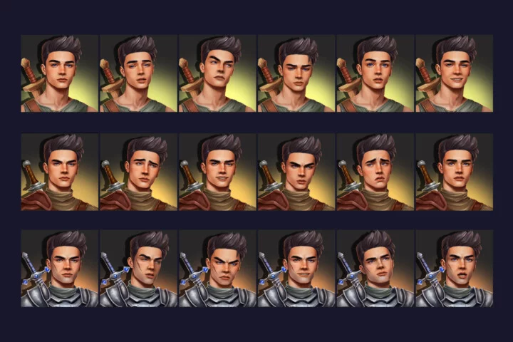 Free RPG Swordsman Portrait Emotes Icon Pack