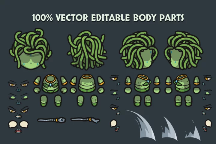 Mythology 2D Character Assets – Anubis, Medusa & Horus
