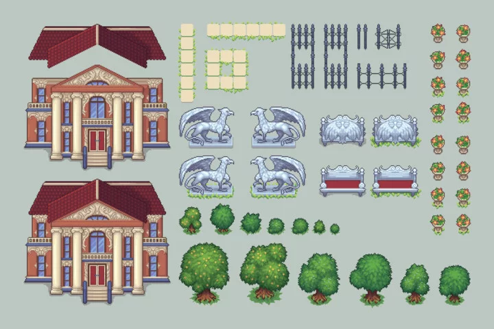 Noble’s Manor Pixel Top-Down Tileset Asset Pack