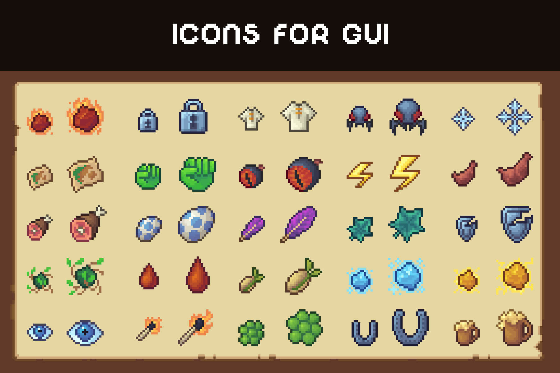 Free Basic Pixel Art Fantasy Icons 16x16 for UI - CraftPix.net