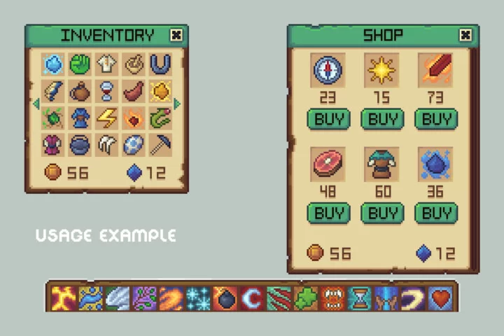 Free Basic Pixel Art Fantasy Icons 16×16 for UI