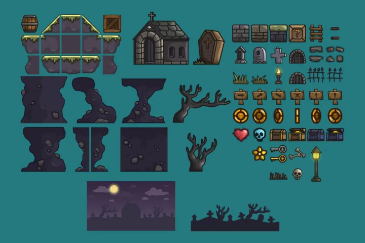 Free Forbidden Graveyard 2D Platformer Tileset