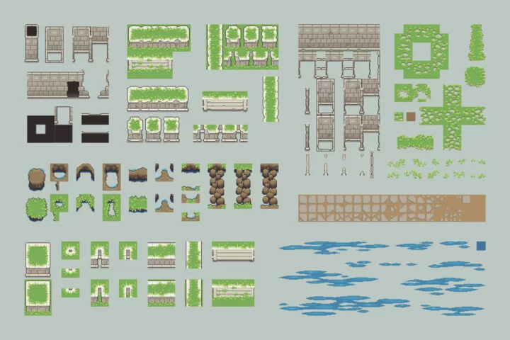 Free Ruined Temple Top-Down Location Pixel Art