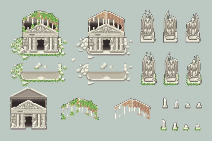 Free Ruined Temple Top-Down Location Pixel Art