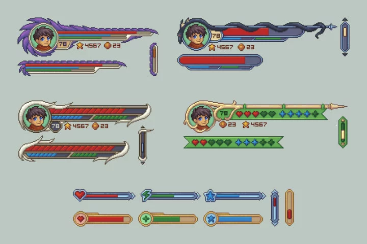 HP, Mana, Stamina, and Scroll Bar Pixel RPG Asset Pack