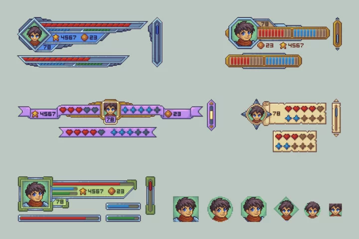 HP, Mana, Stamina, and Scroll Bar Pixel RPG Asset Pack