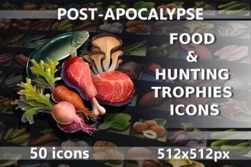 Post-Apocalypse Food and Hunting Trophy Icons