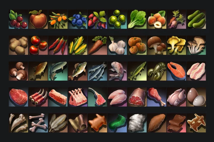 Post-Apocalypse Food and Hunting Trophy Icons