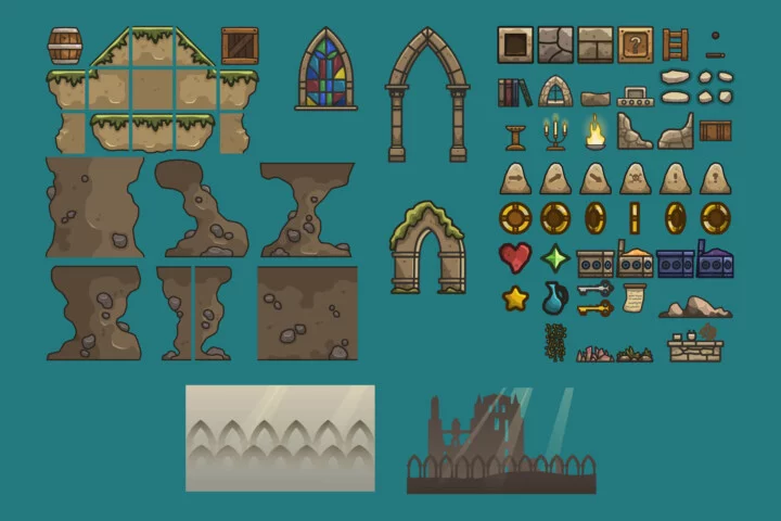 Ruined Monastery 2D Platformer Tileset
